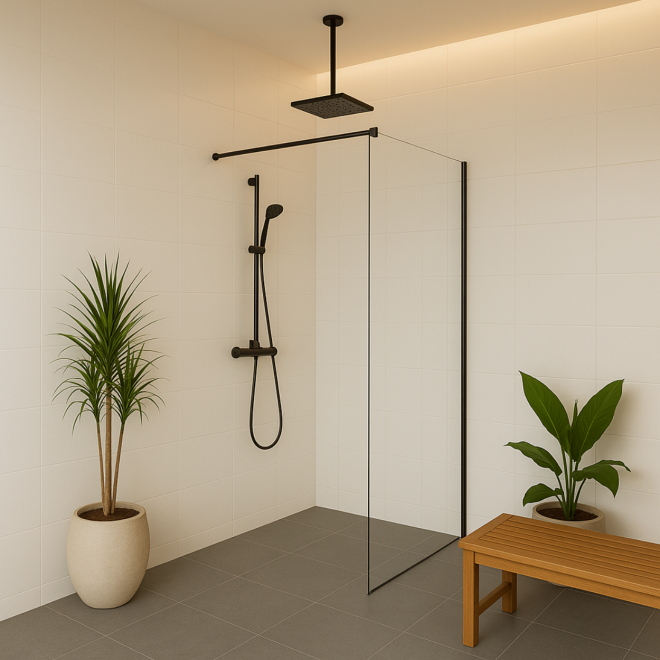Wiesbaden Graffic Inloopdouche 10mm NANO Helder Glas / Mat Zwart